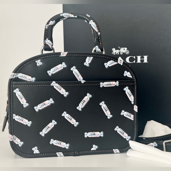 COACH White Rabbit Top handle Lunchbox Bag Black with Candy Print - Picture 1 of 11